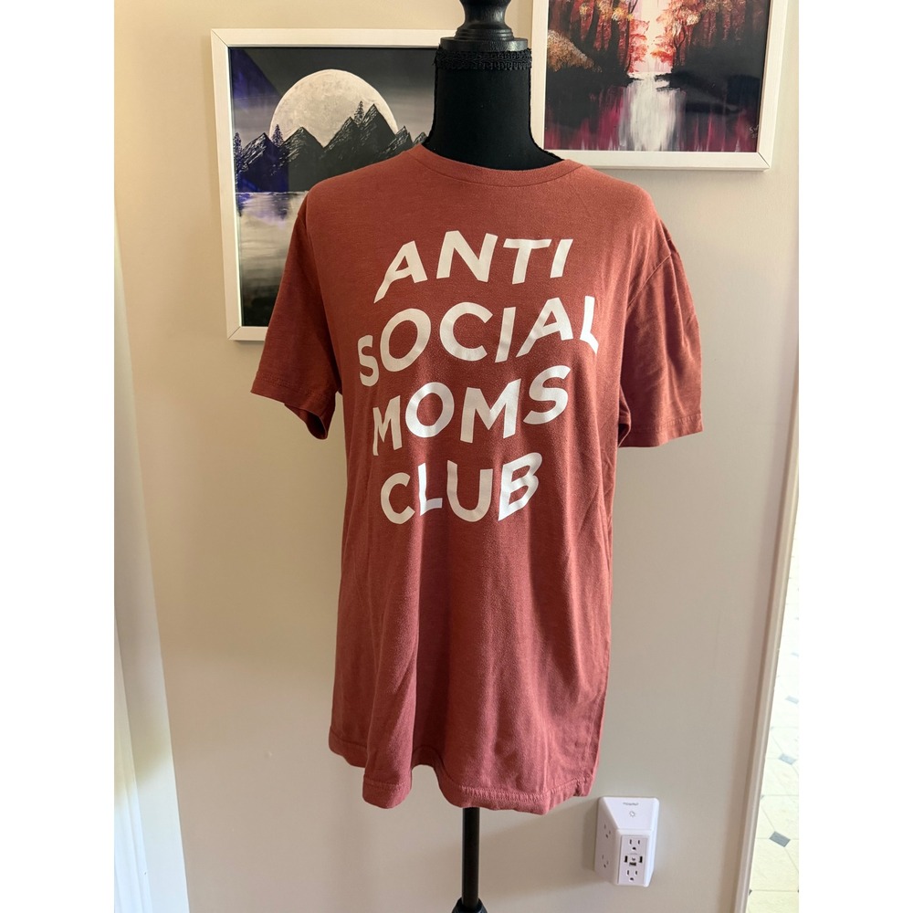 Bella Canvas Anti Social Moms Club Graphic Tee Rust Terracotta T-Shirt Large